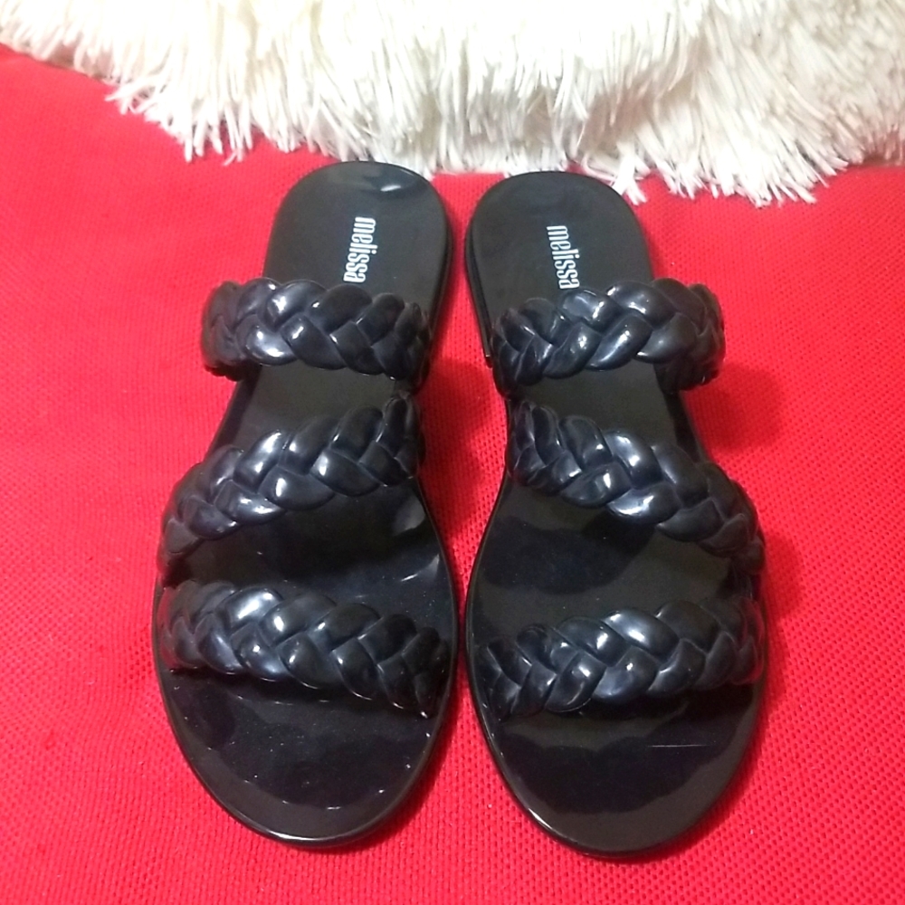 Melissa Black Braided-strap Slide Sandals
